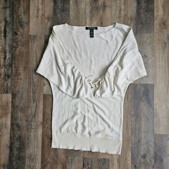 Lauren Ralph Lauren Women's Cream Top Size PS 80% Silk 20% Cotton - Picture 9 of 9